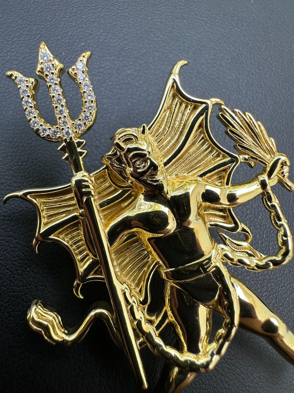 MOISSANITE Devil Satan Pendant - 14k Gold Vermeil 925 Silver - 3 Sizes 1"-2.5"