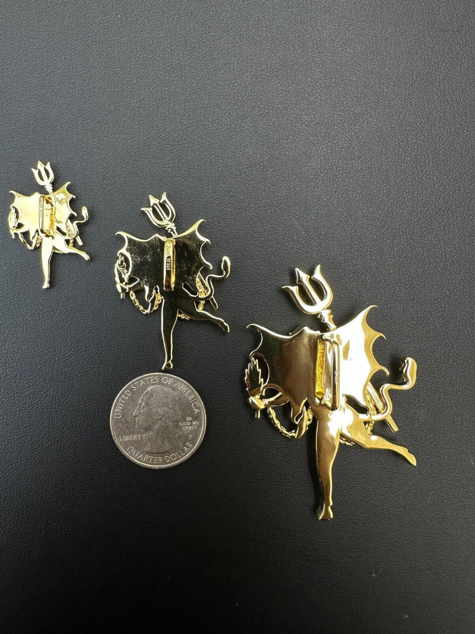 MOISSANITE Devil Satan Pendant - 14k Gold Vermeil 925 Silver - 3 Sizes 1"-2.5"
