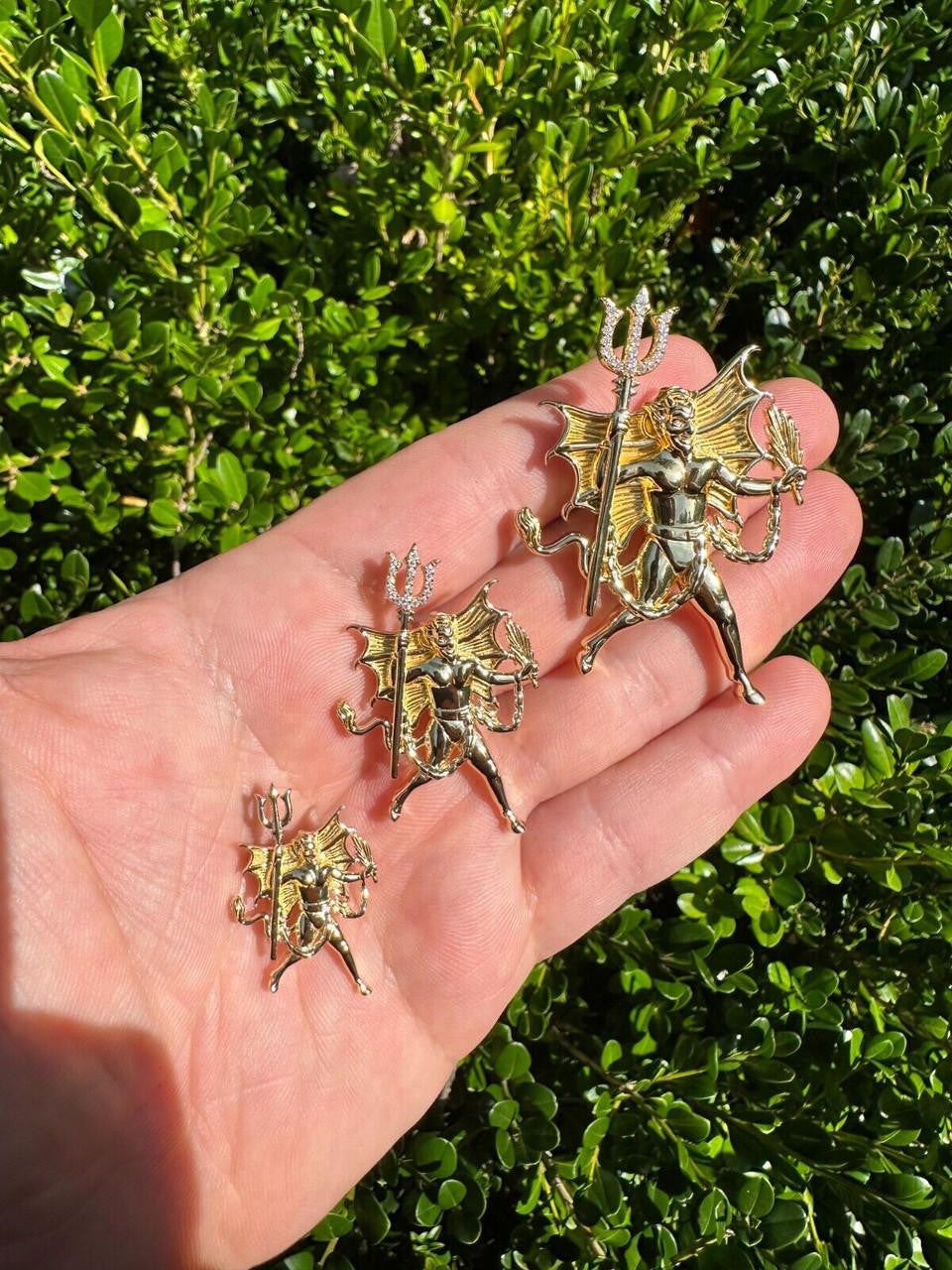 MOISSANITE Devil Satan Pendant - 14k Gold Vermeil 925 Silver - 3 Sizes 1"-2.5"