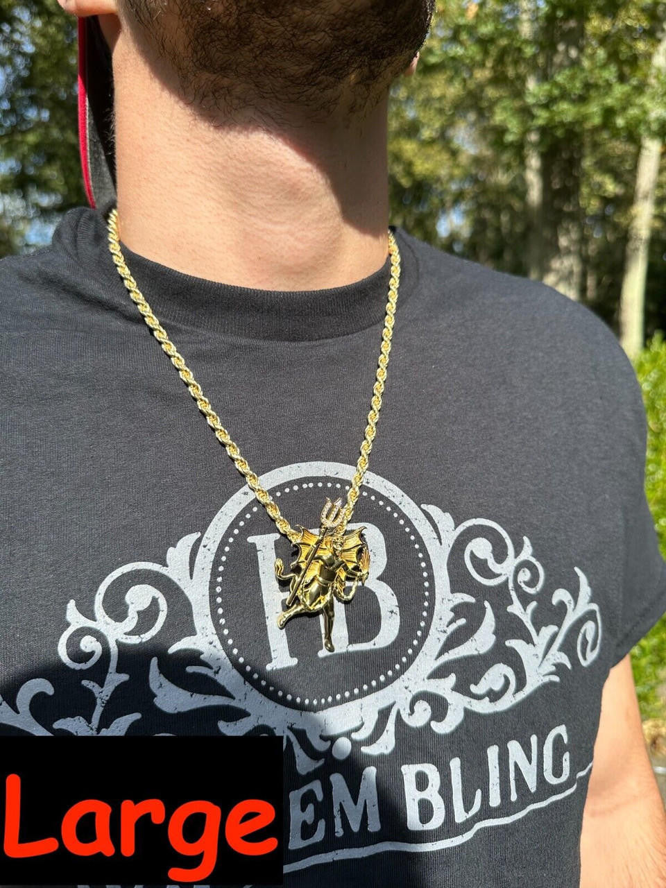 MOISSANITE Devil Satan Pendant - 14k Gold Vermeil 925 Silver - 3 Sizes 1"-2.5"