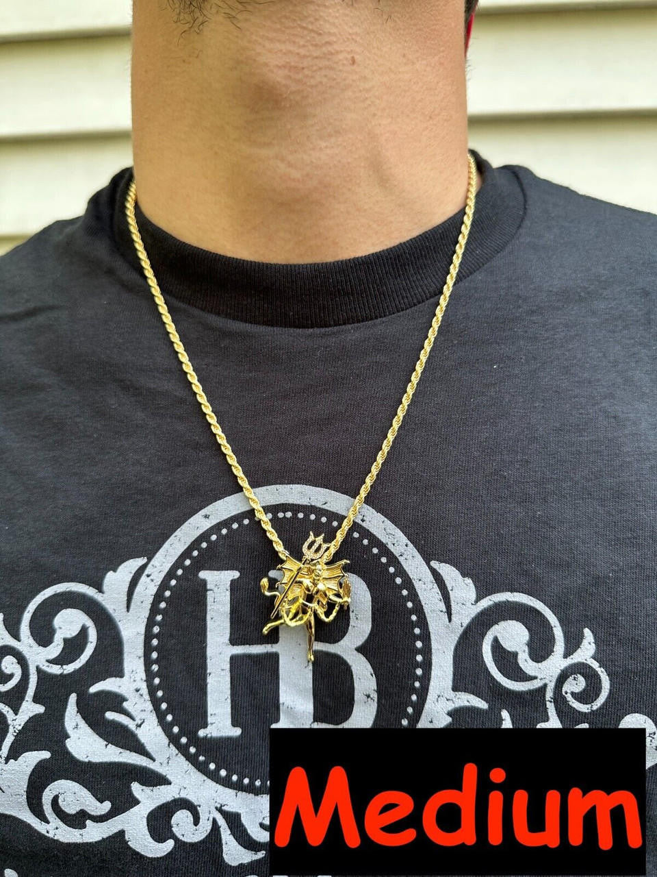 MOISSANITE Devil Satan Pendant - 14k Gold Vermeil 925 Silver - 3 Sizes 1"-2.5"