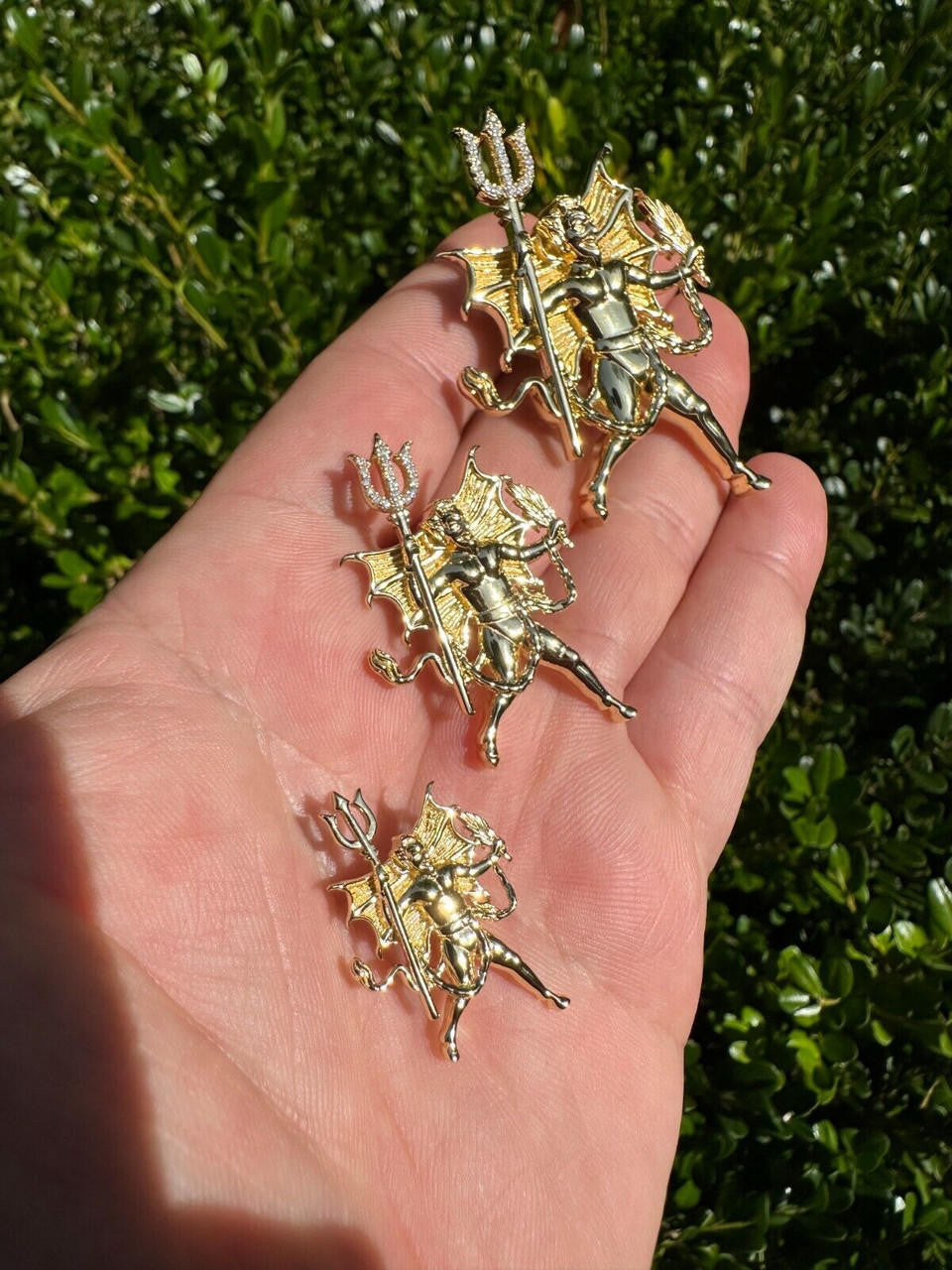 MOISSANITE Devil Satan Pendant - 14k Gold Vermeil 925 Silver - 3 Sizes 1"-2.5"
