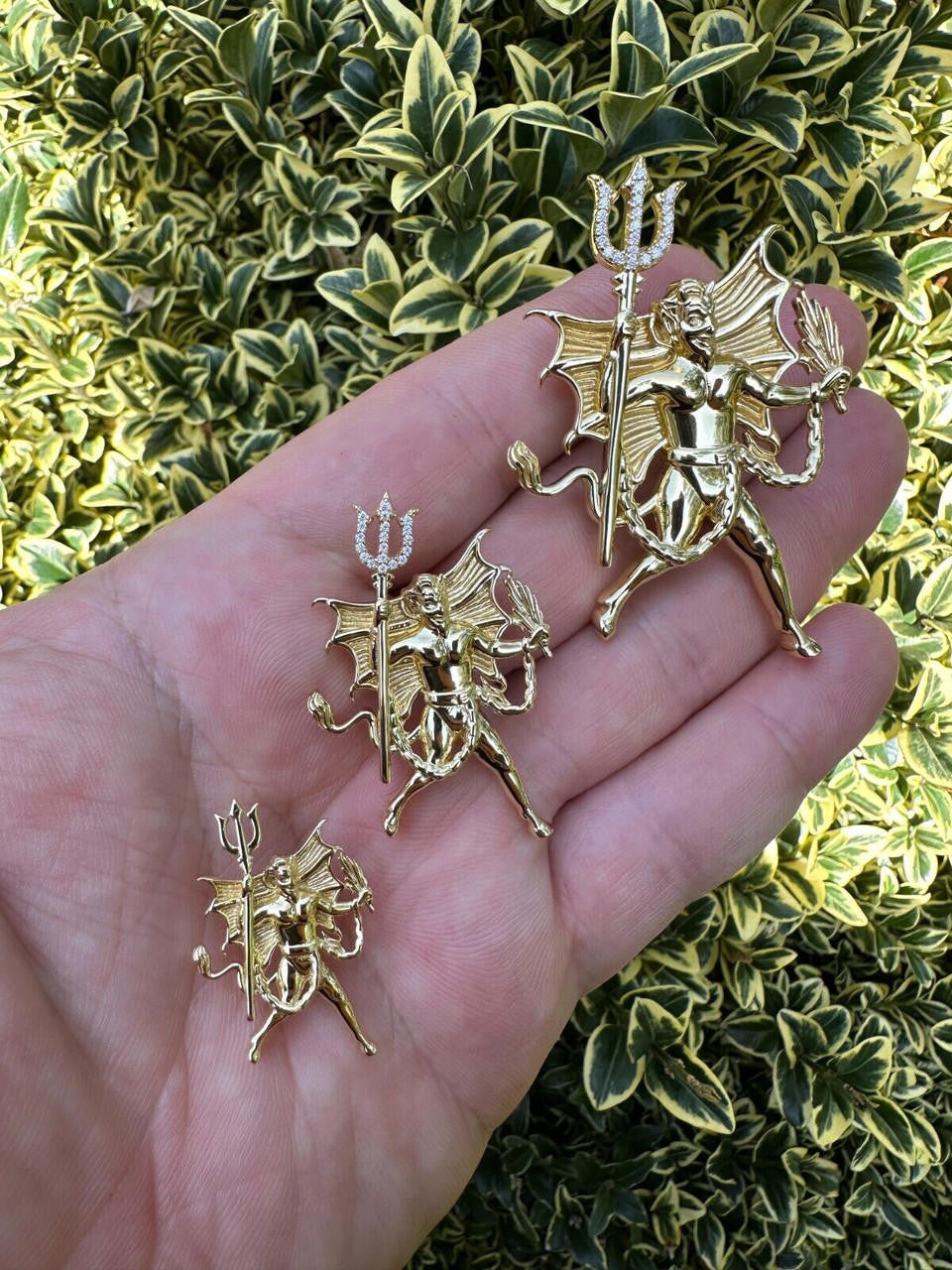 MOISSANITE Devil Satan Pendant - 14k Gold Vermeil 925 Silver - 3 Sizes 1"-2.5"