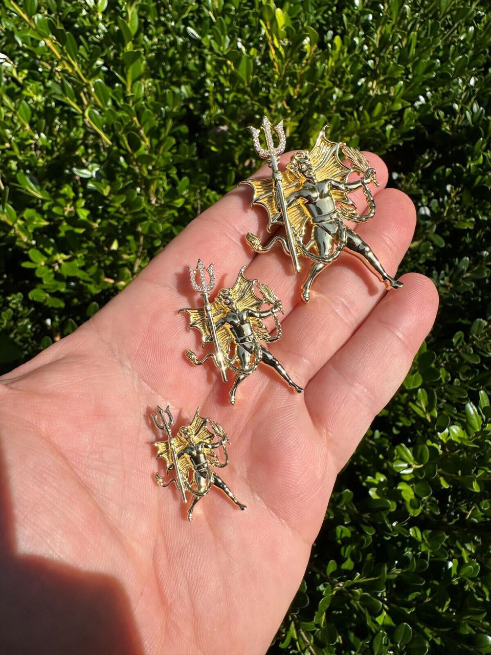 MOISSANITE Devil Satan Pendant - 14k Gold Vermeil 925 Silver - 3 Sizes 1"-2.5"