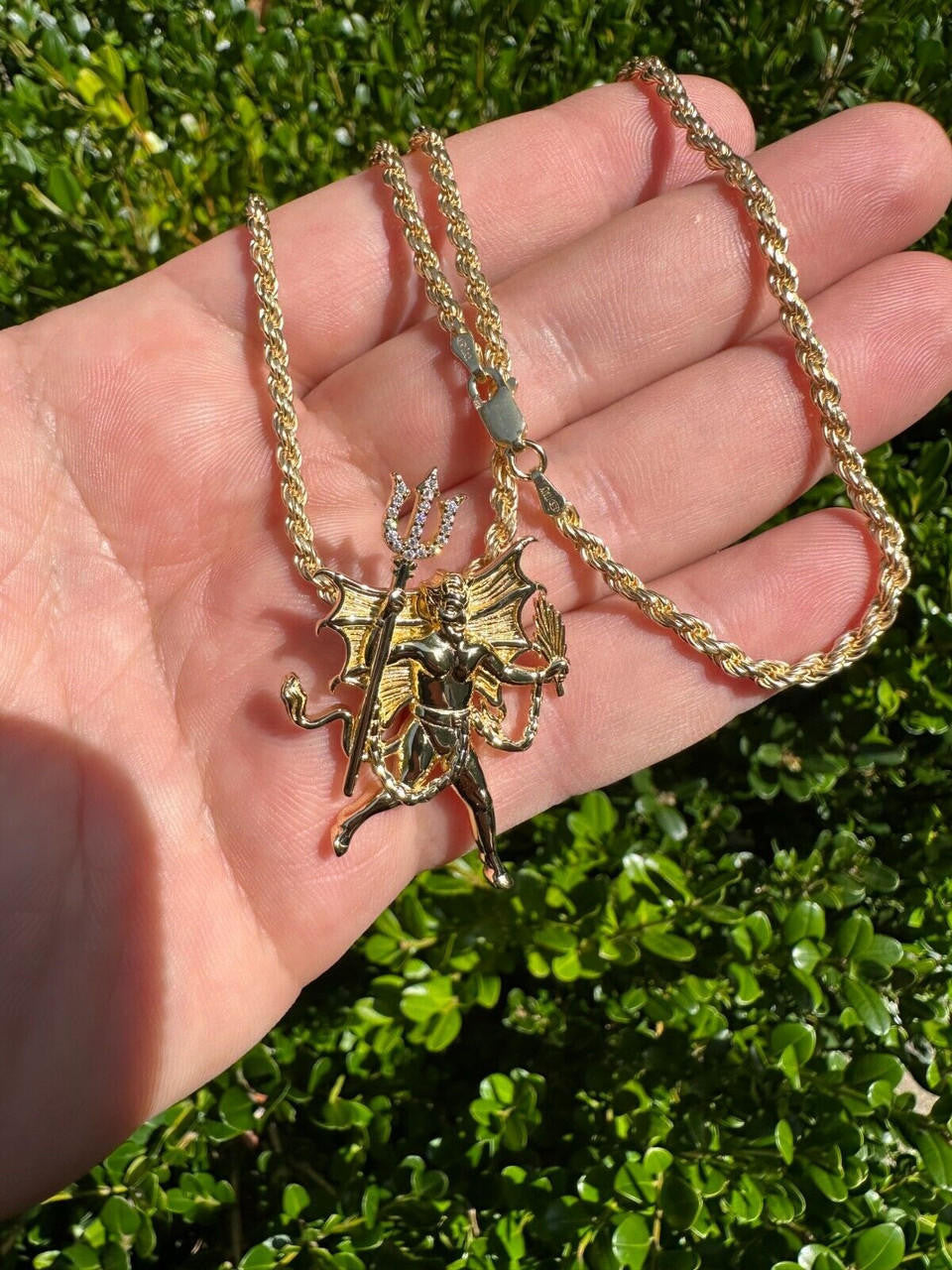 MOISSANITE Devil Satan Pendant - 14k Gold Vermeil 925 Silver - 3 Sizes 1"-2.5"