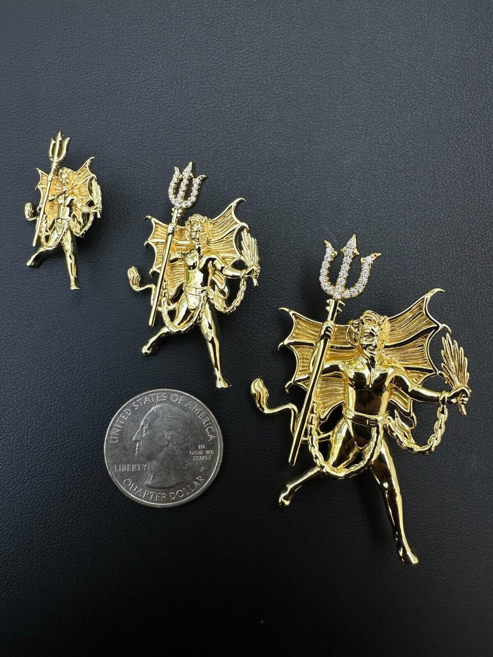 MOISSANITE Devil Satan Pendant - 14k Gold Vermeil 925 Silver - 3 Sizes 1"-2.5"