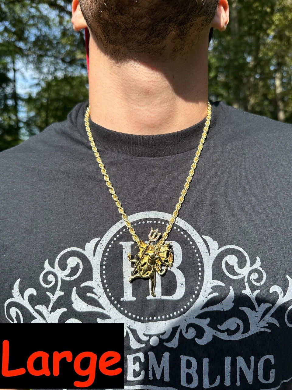 MOISSANITE Devil Satan Pendant - 14k Gold Vermeil 925 Silver - 3 Sizes 1"-2.5"