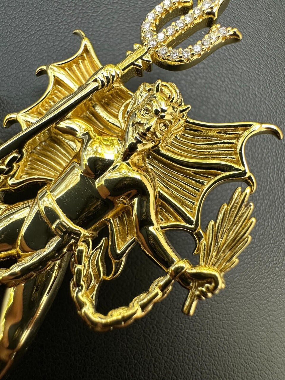 MOISSANITE Devil Satan Pendant - 14k Gold Vermeil 925 Silver - 3 Sizes 1"-2.5"
