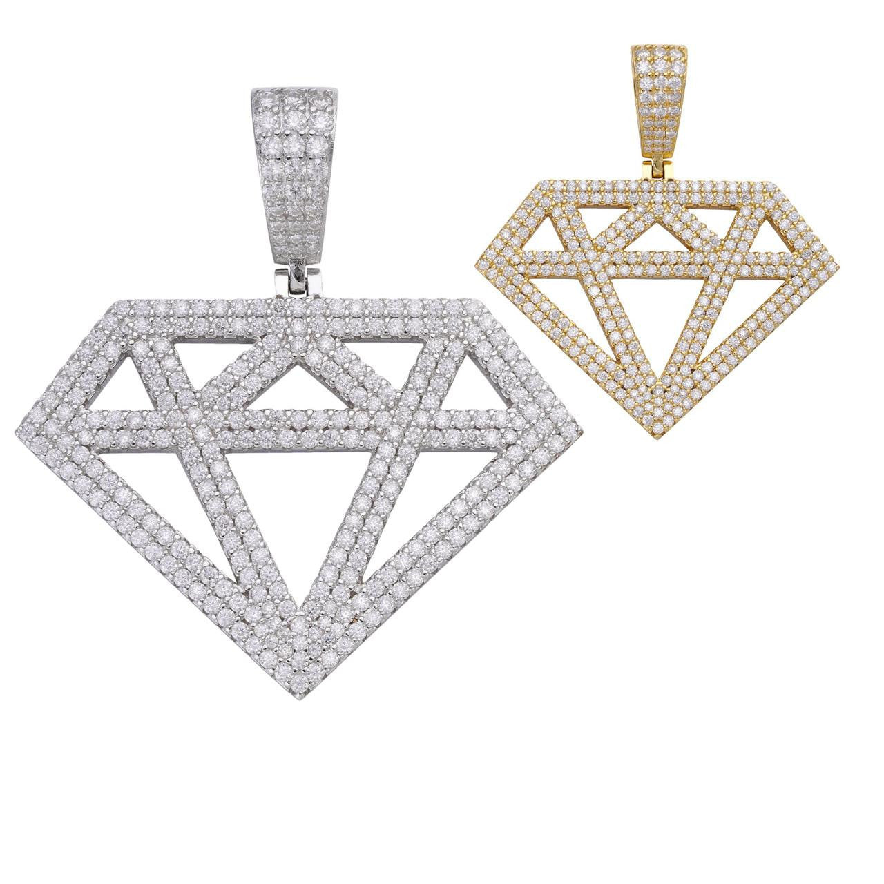 MOISSANITE Diamond Shape Pendant - 14k Gold Vermeil or 925 Silver - Medium 1.75"