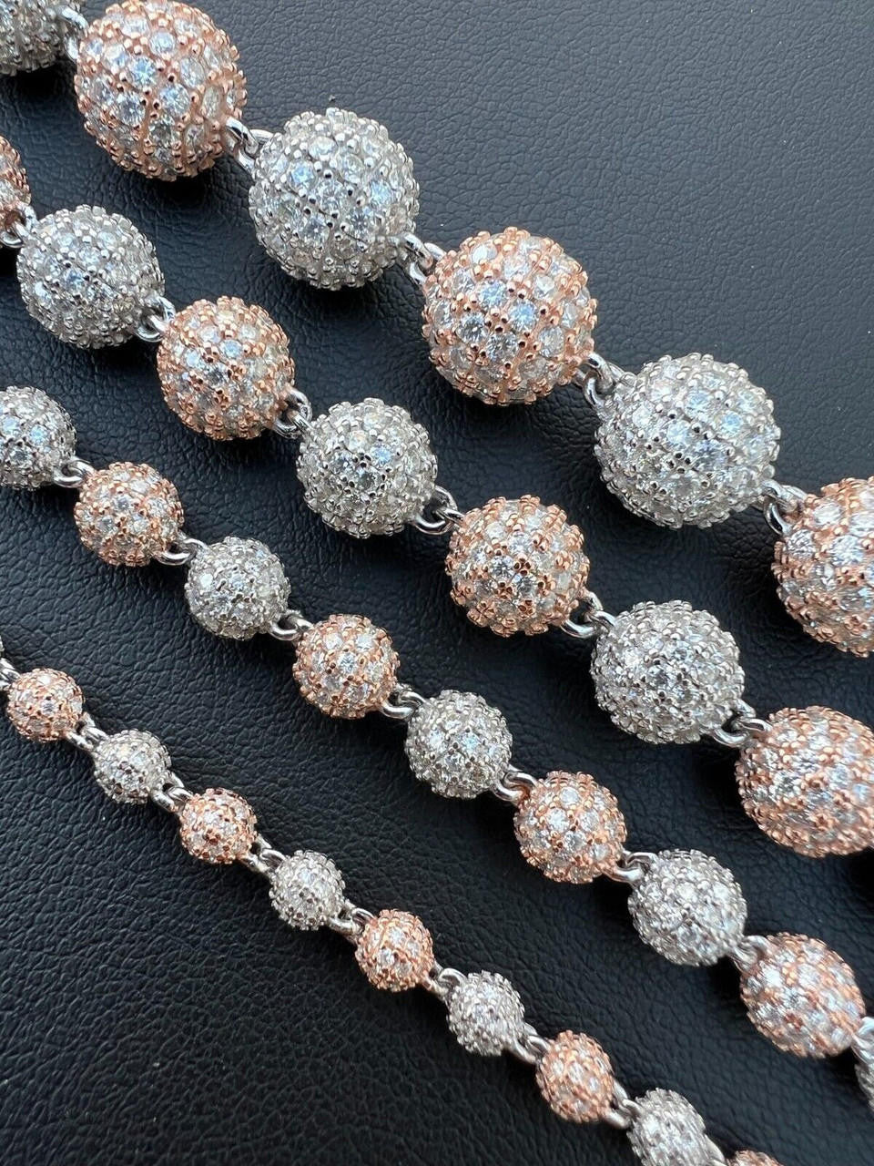 MOISSANITE Bead Ball Dogtag Necklace Chain - Rose Gold Vermeil & 925 Silver - 4mm-10mm - 7.5"-8.5"