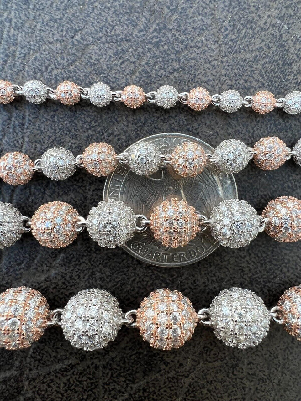MOISSANITE Bead Ball Dogtag Necklace Chain - Rose Gold Vermeil & 925 Silver - 4mm-10mm - 7.5"-8.5"