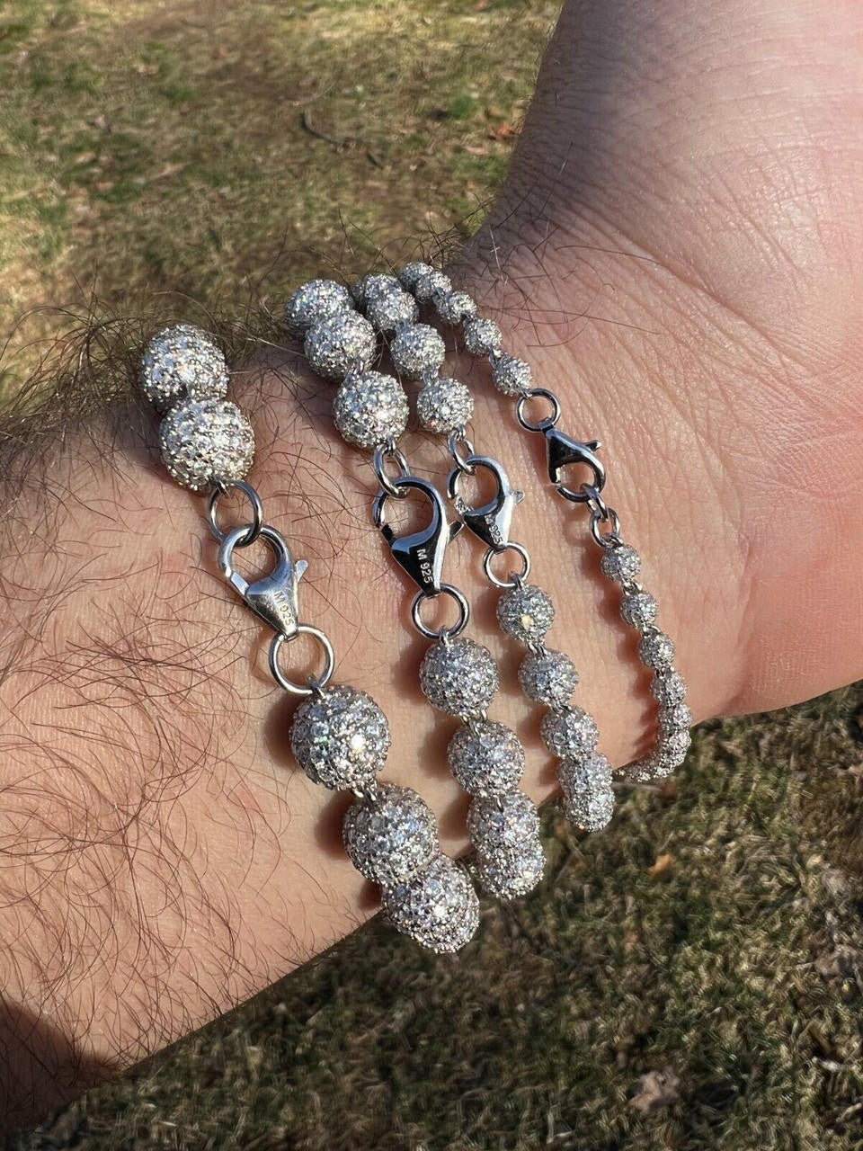 MOISSANITE Bead Ball Dogtag Bracelet - 925 Silver - 4mm-10mm - 7.5"-8.5"