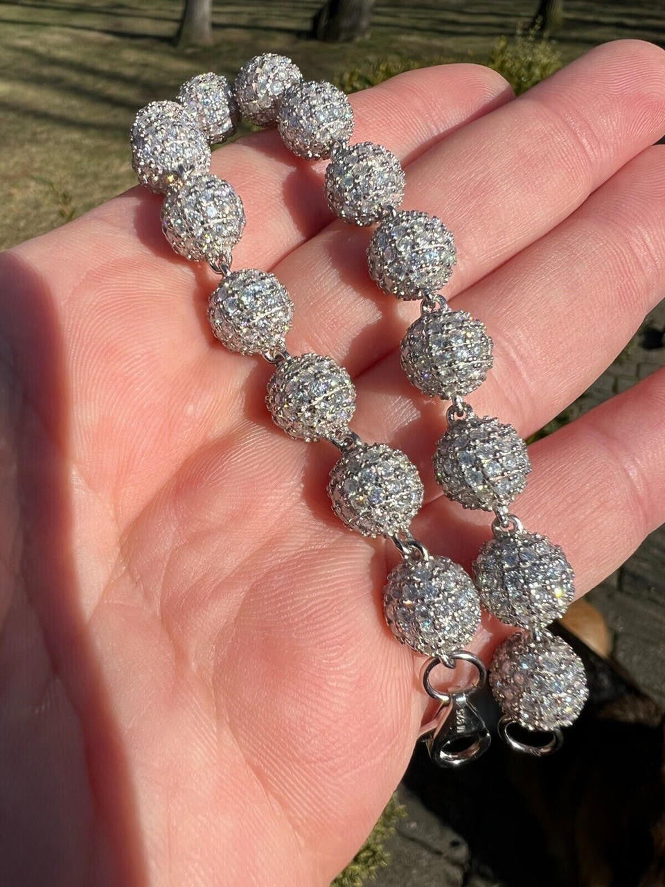 MOISSANITE Bead Ball Dogtag Bracelet - 925 Silver - 4mm-10mm - 7.5"-8.5"