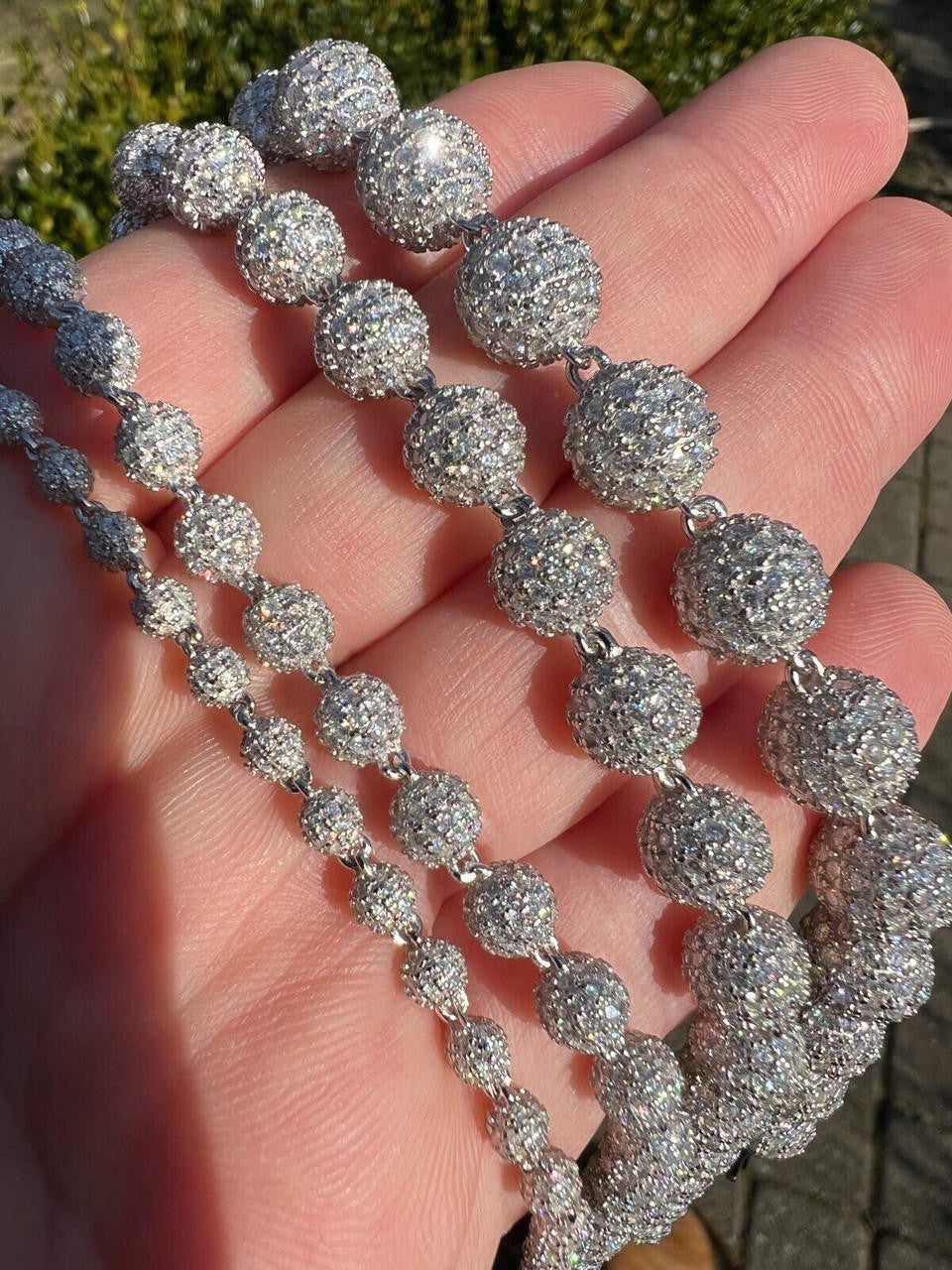 MOISSANITE Bead Ball Dogtag Bracelet - 925 Silver - 4mm-10mm - 7.5"-8.5"