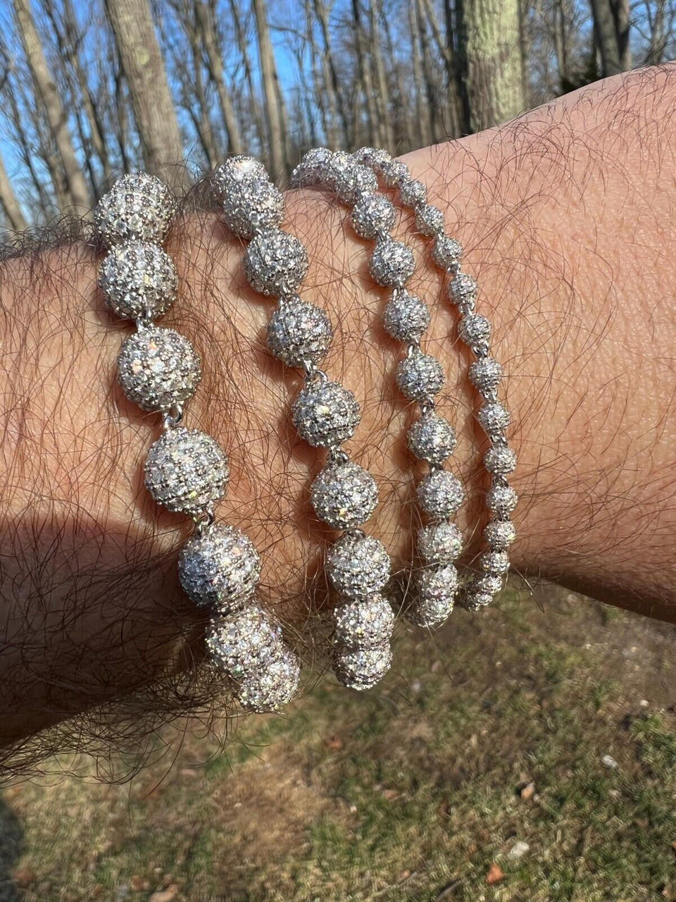 MOISSANITE Bead Ball Dogtag Bracelet - 925 Silver - 4mm-10mm - 7.5"-8.5"