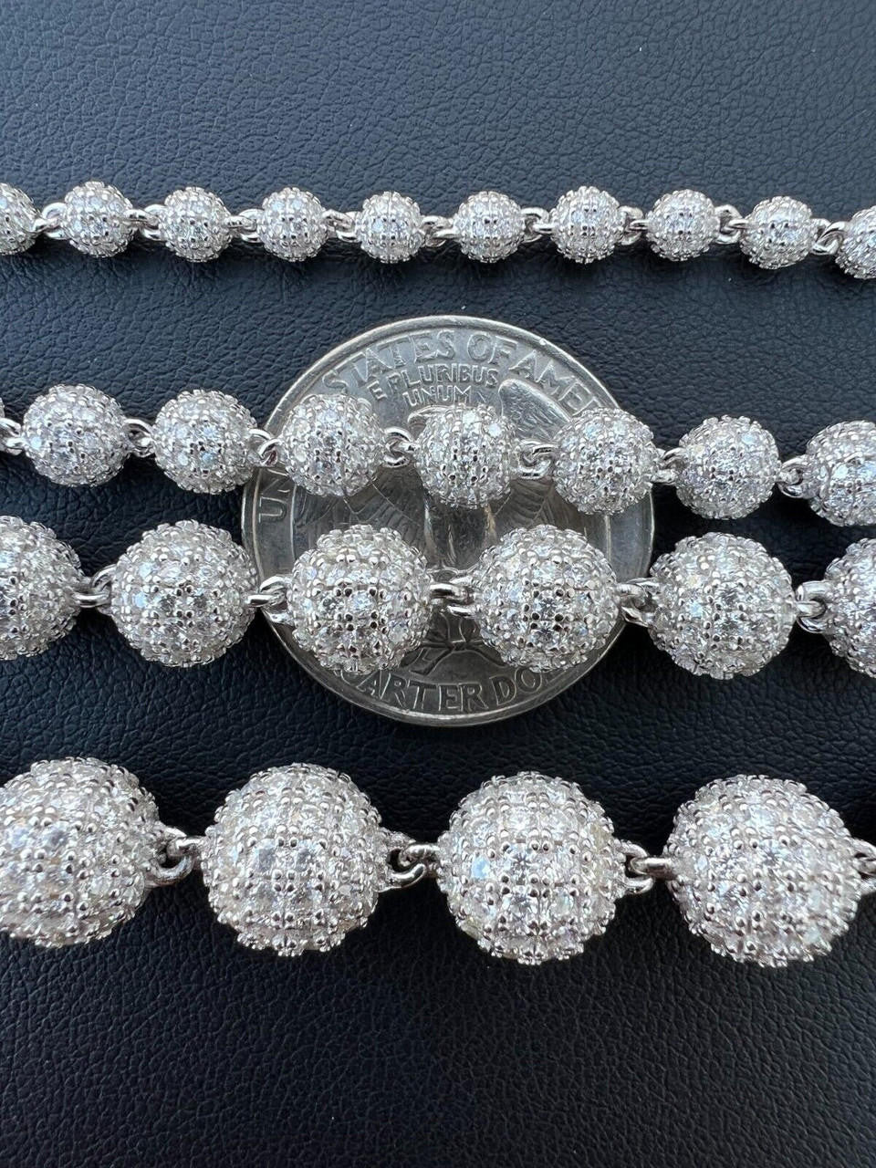 MOISSANITE Bead Ball Dogtag Bracelet - 925 Silver - 4mm-10mm - 7.5"-8.5"