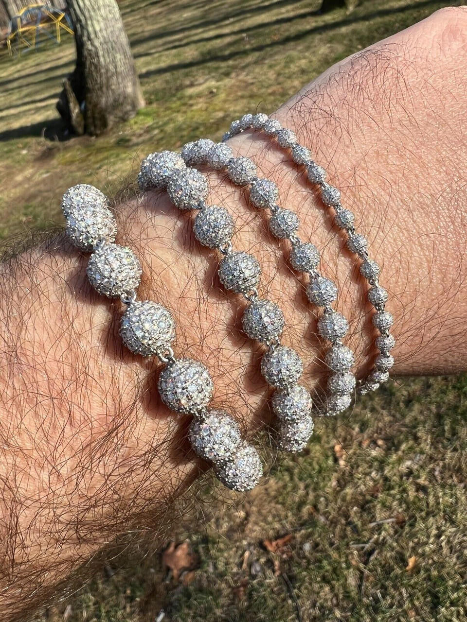 MOISSANITE Bead Ball Dogtag Bracelet - 925 Silver - 4mm-10mm - 7.5"-8.5"