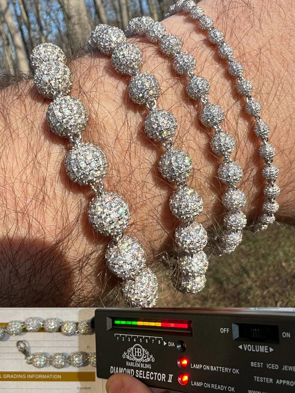 MOISSANITE Bead Ball Dogtag Bracelet - 925 Silver - 4mm-10mm - 7.5"-8.5"