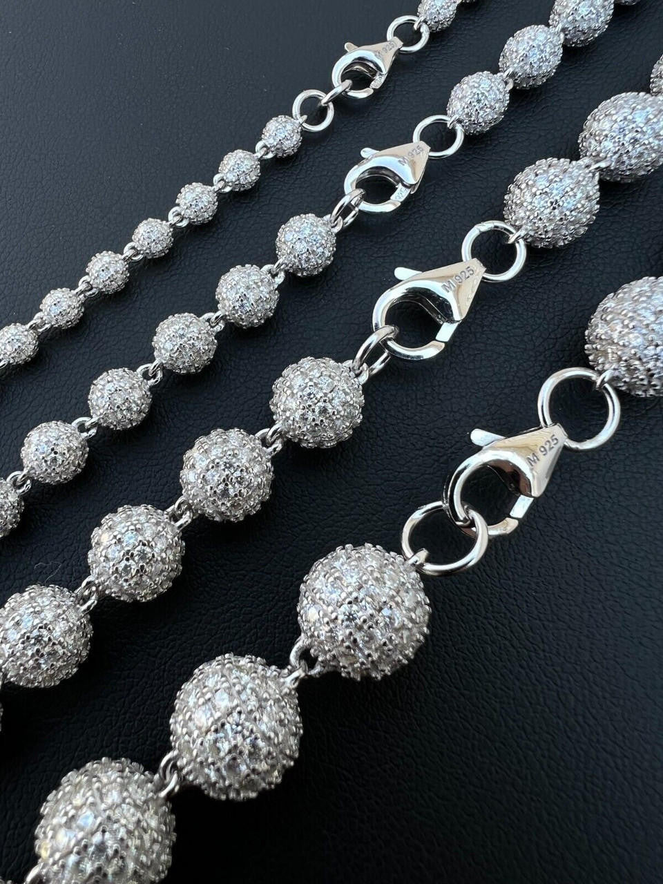 MOISSANITE Bead Ball Dogtag Bracelet - 925 Silver - 4mm-10mm - 7.5"-8.5"