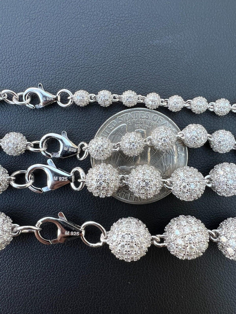 MOISSANITE Bead Ball Dogtag Bracelet - 925 Silver - 4mm-10mm - 7.5"-8.5"
