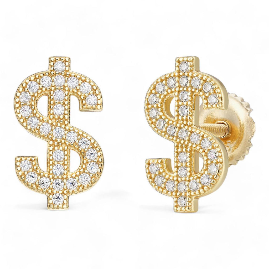MOISSANITE Dollar Sign Iced Out Earrings - 14k Gold Vermeil 925 Silver - 7x13mm