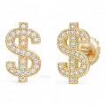 MOISSANITE Dollar Sign Iced Out Earrings - 14k Gold Vermeil 925 Silver - 7x13mm