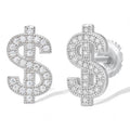 MOISSANITE Dollar Sign Iced Out Earrings - 925 Silver - 7x13mm