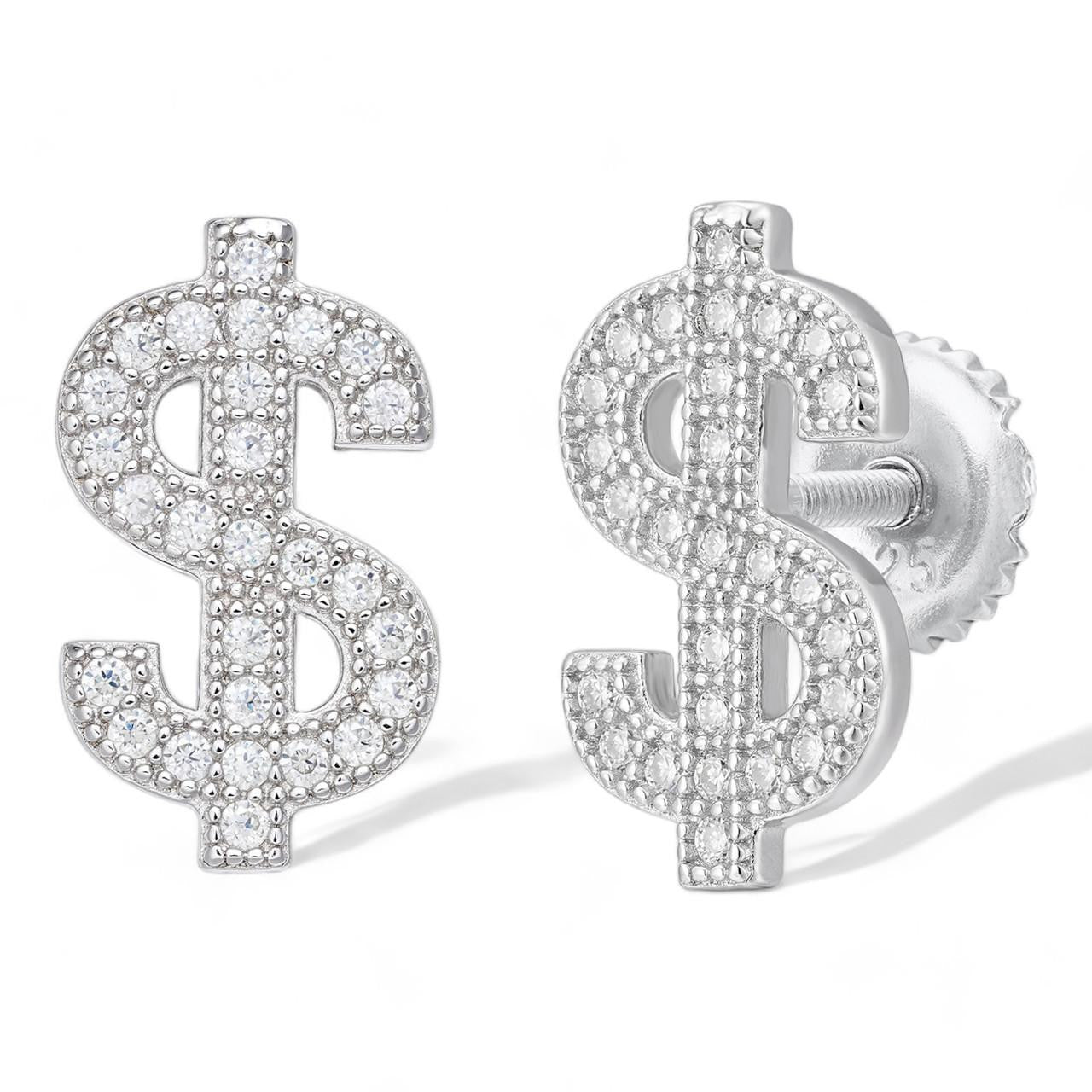 MOISSANITE Dollar Sign Iced Out Earrings - 925 Silver - 7x13mm