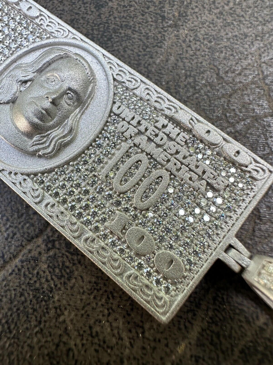 MOISSANITE Hip Hop $100 Dollar Bill Pendant - 14k Gold Vermeil Or 925 Silver - Large 3"