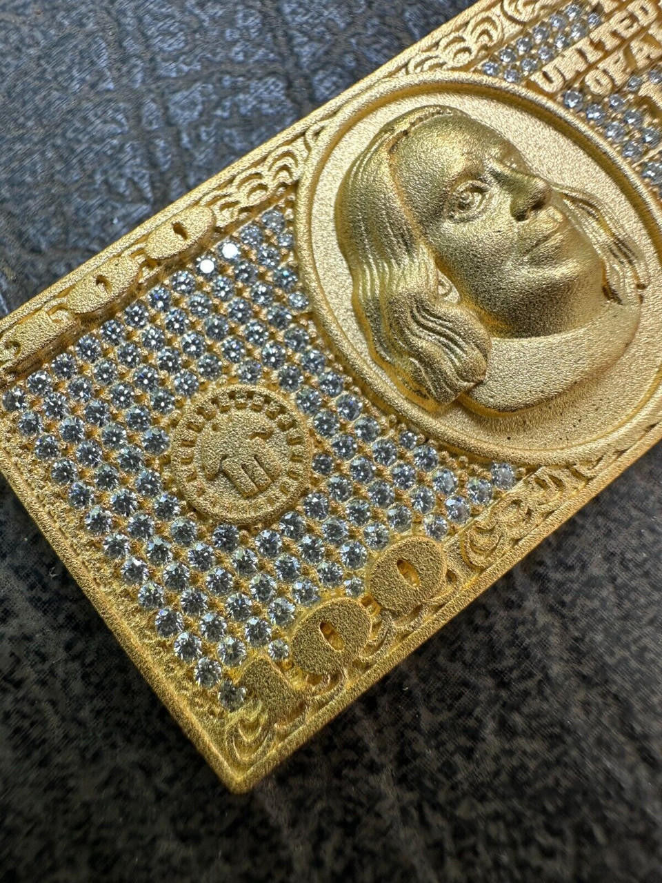 MOISSANITE Hip Hop $100 Dollar Bill Pendant - 14k Gold Vermeil Or 925 Silver - Large 3"