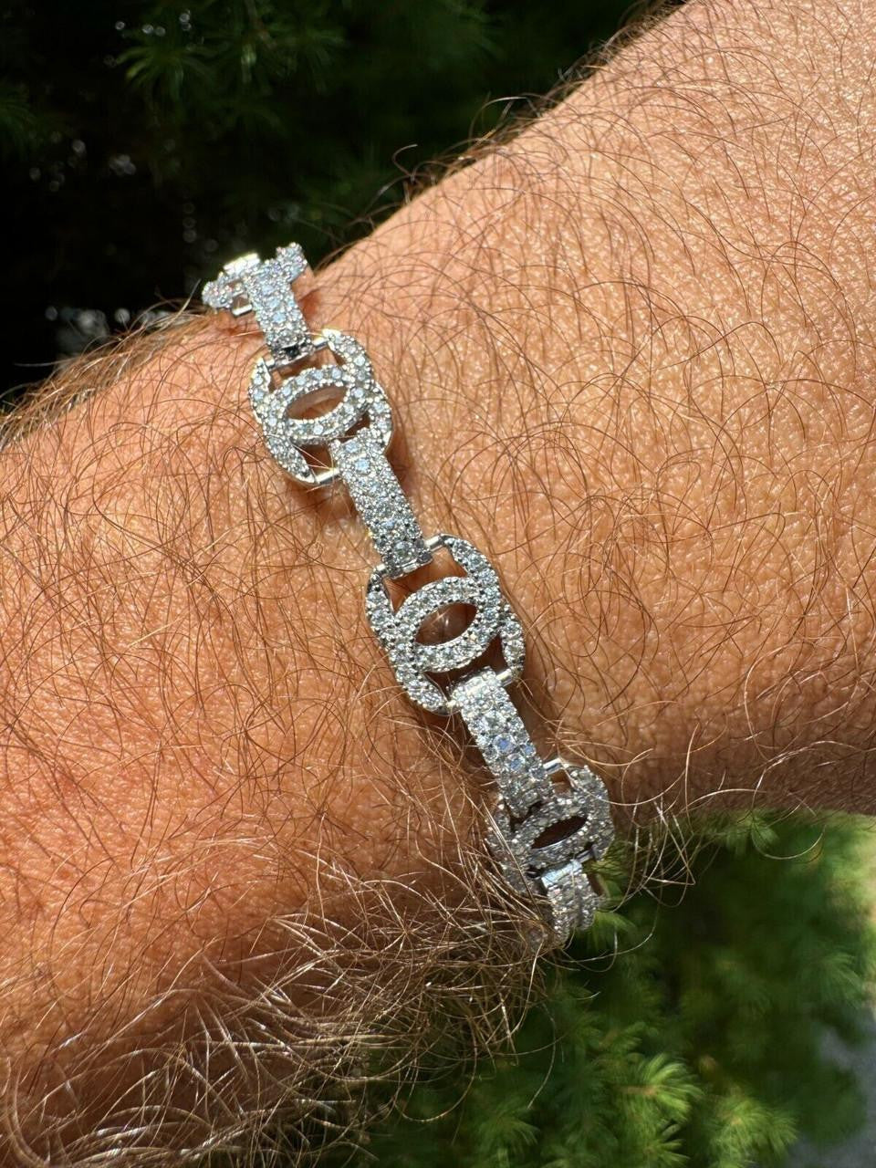 MOISSANITE Double C Custom Link Bracelet Iced Out - 925 Silver - 10mm - 6.5"-8"