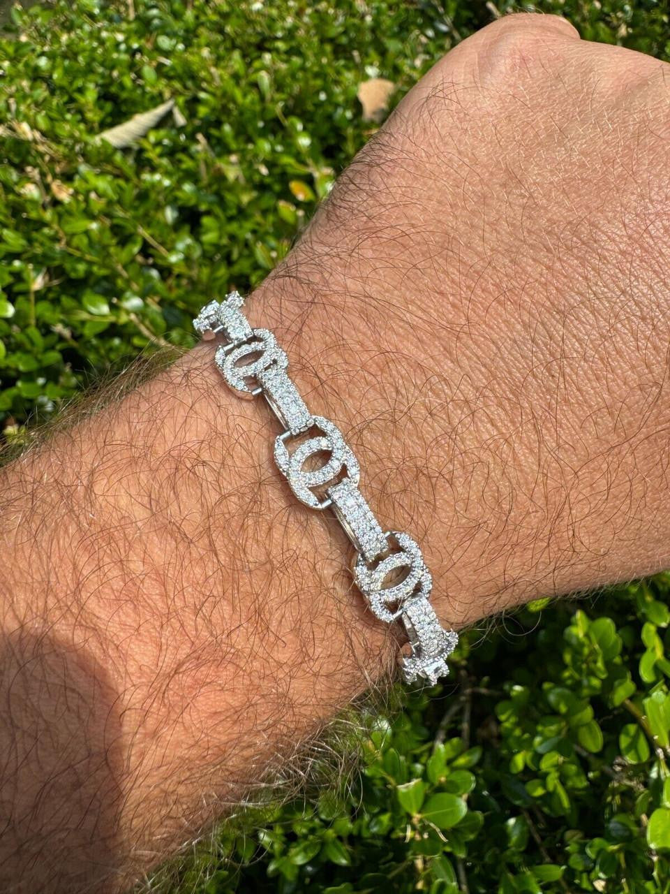 MOISSANITE Double C Custom Link Bracelet Iced Out - 925 Silver - 10mm - 6.5"-8"