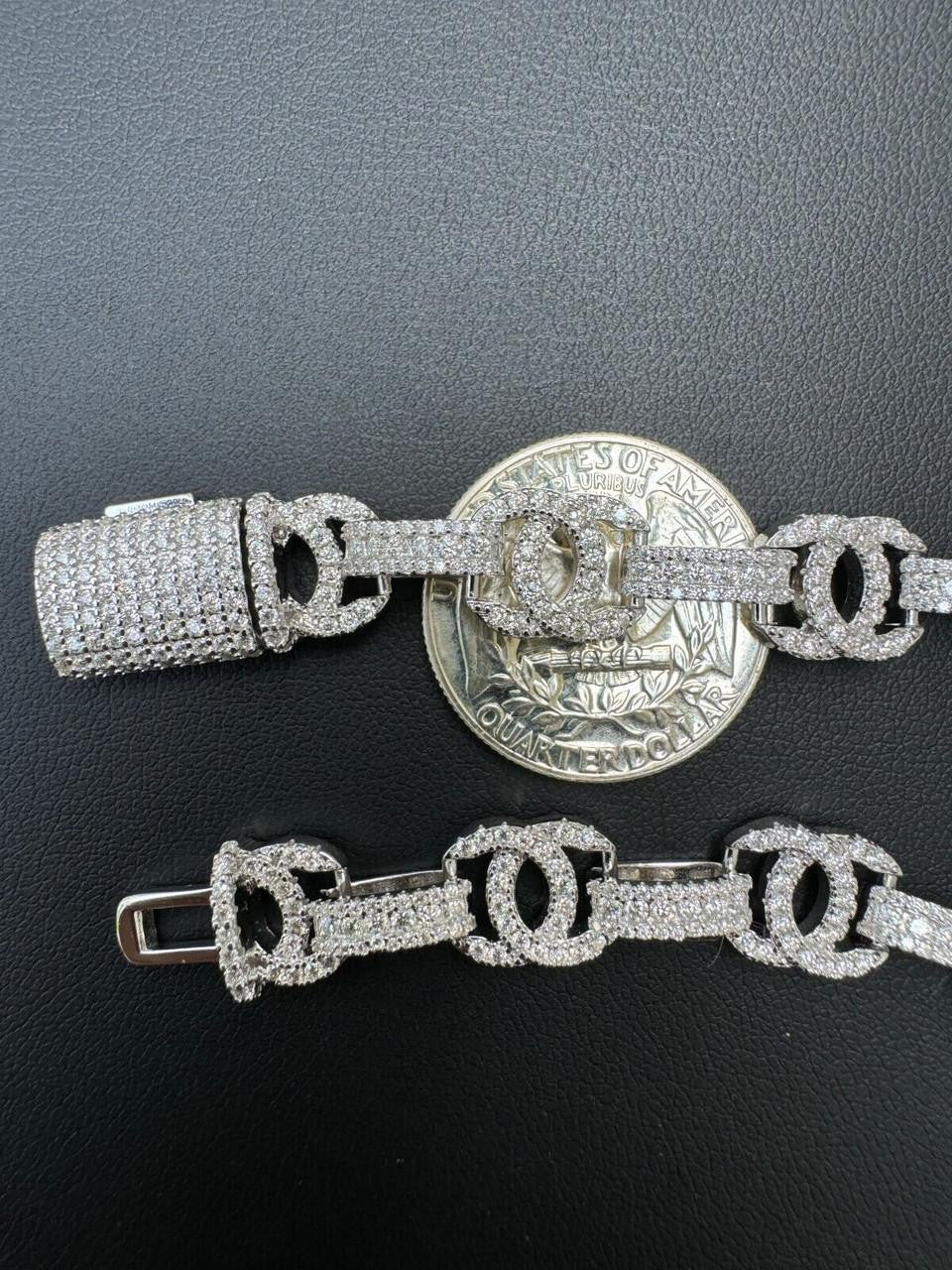 MOISSANITE Double C Custom Link Bracelet Iced Out - 925 Silver - 10mm - 6.5"-8"