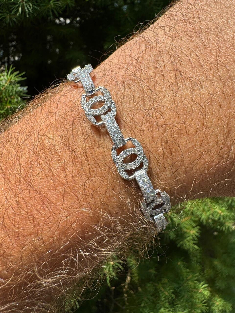 MOISSANITE Double C Custom Link Bracelet Iced Out - 925 Silver - 10mm - 6.5"-8"