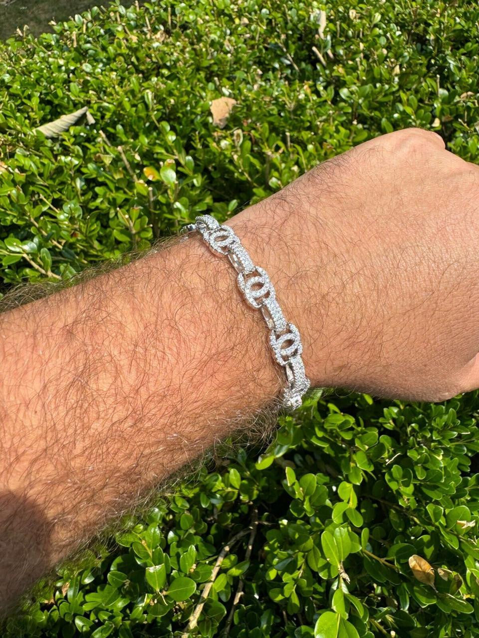 MOISSANITE Double C Custom Link Bracelet Iced Out - 925 Silver - 10mm - 6.5"-8"