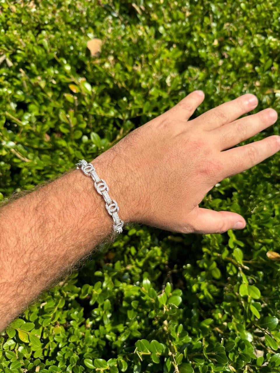 MOISSANITE Double C Custom Link Bracelet Iced Out - 925 Silver - 10mm - 6.5"-8"