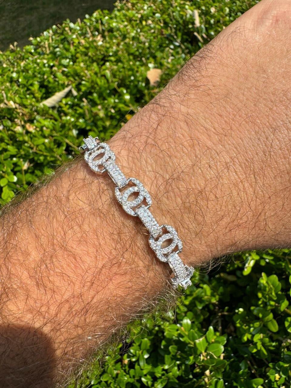 MOISSANITE Double C Custom Link Bracelet Iced Out - 925 Silver - 10mm - 6.5"-8"