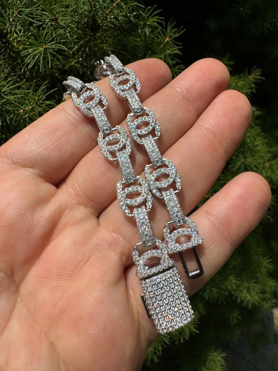 MOISSANITE Double C Custom Link Bracelet Iced Out - 925 Silver - 10mm - 6.5"-8"