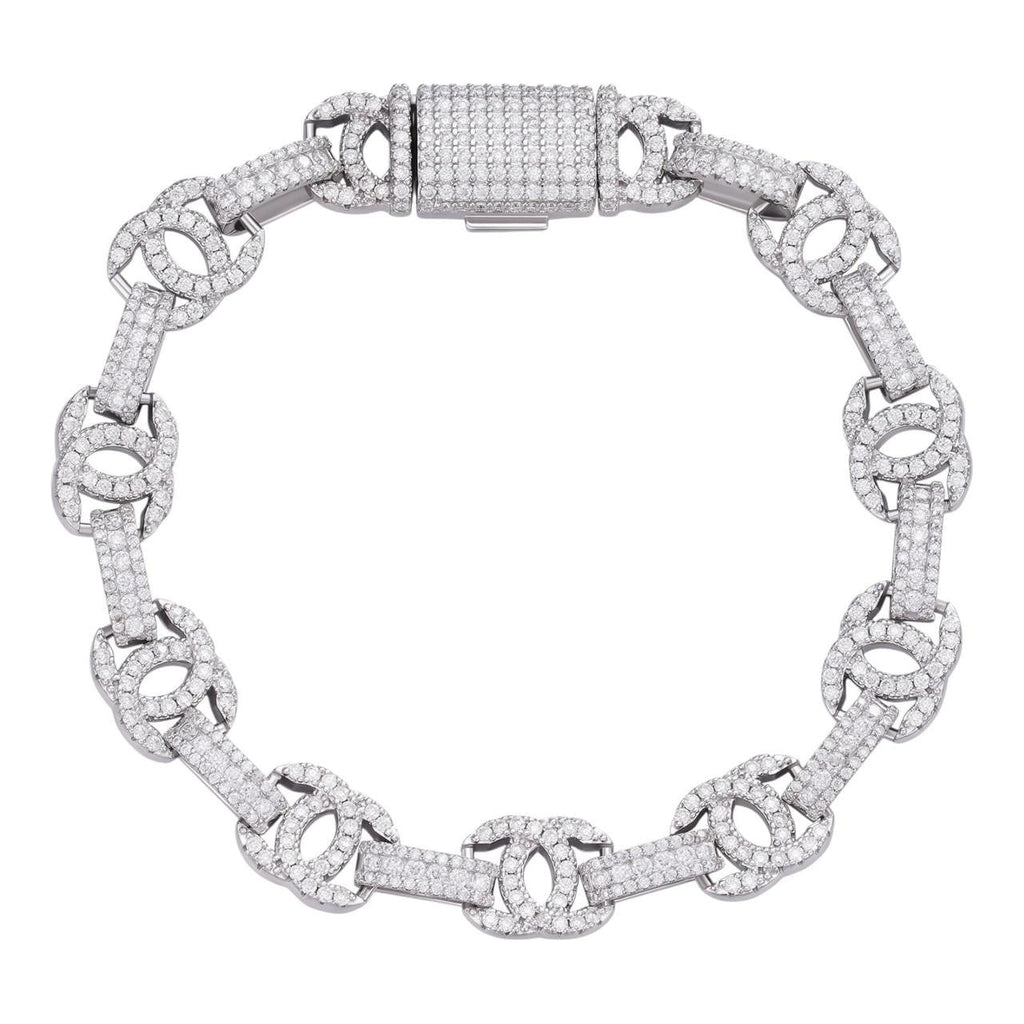 MOISSANITE Double C Custom Link Bracelet Iced Out - 925 Silver - 10mm - 6.5"-8"