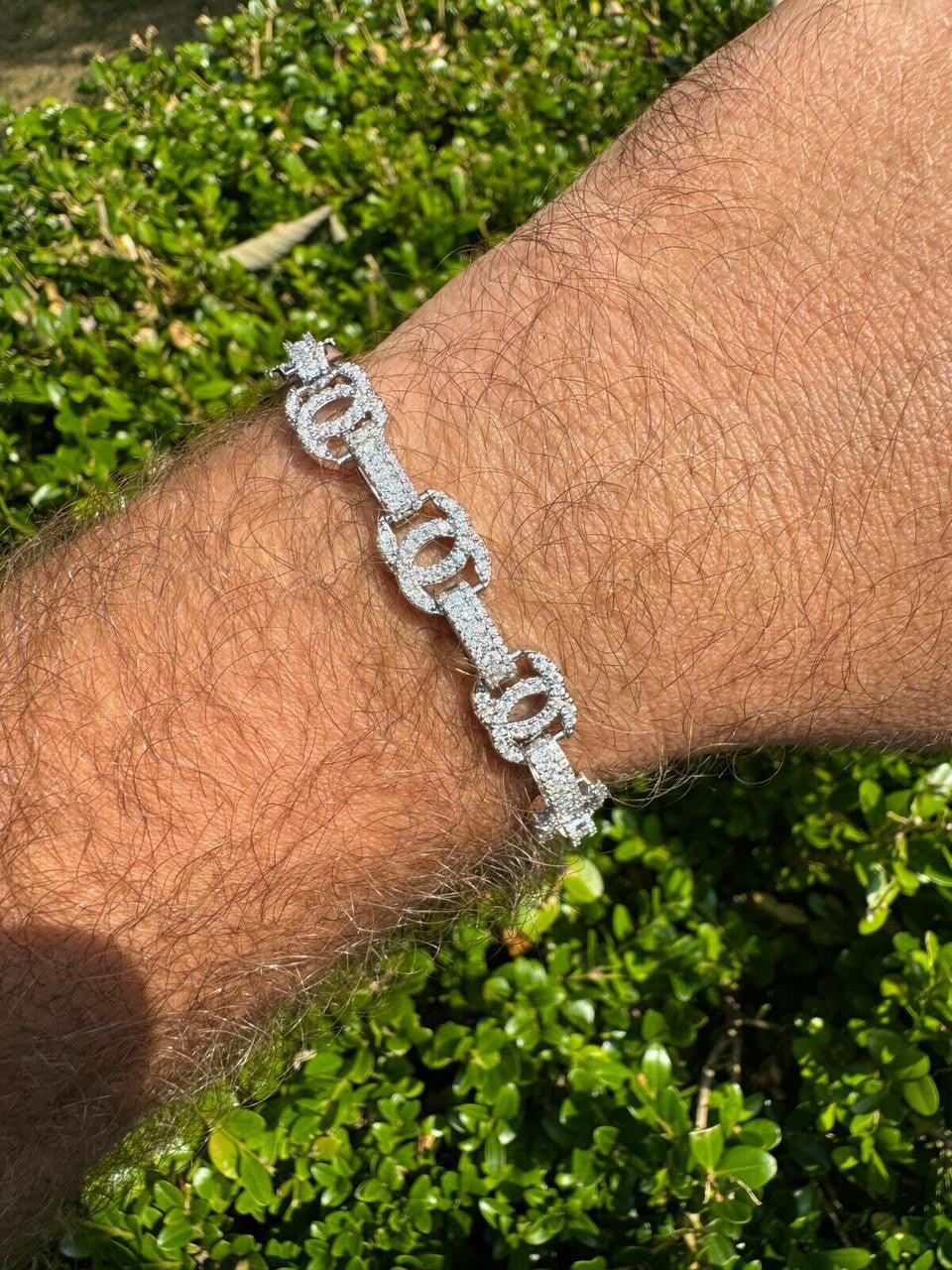 MOISSANITE Double C Custom Link Bracelet Iced Out - 925 Silver - 10mm - 6.5"-8"