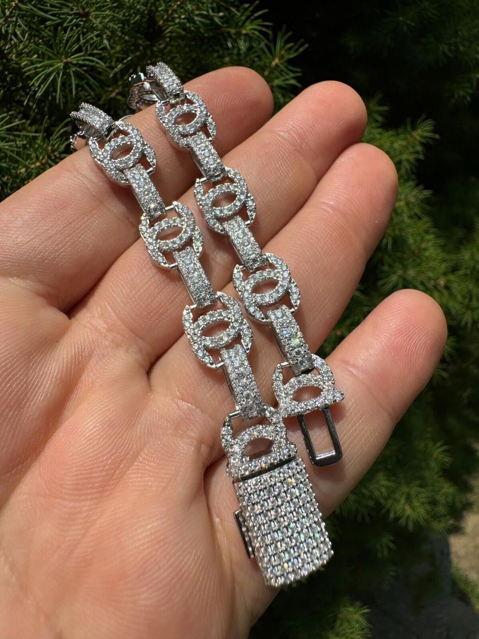 MOISSANITE Double C Custom Link Bracelet Iced Out - 925 Silver - 10mm - 6.5"-8"