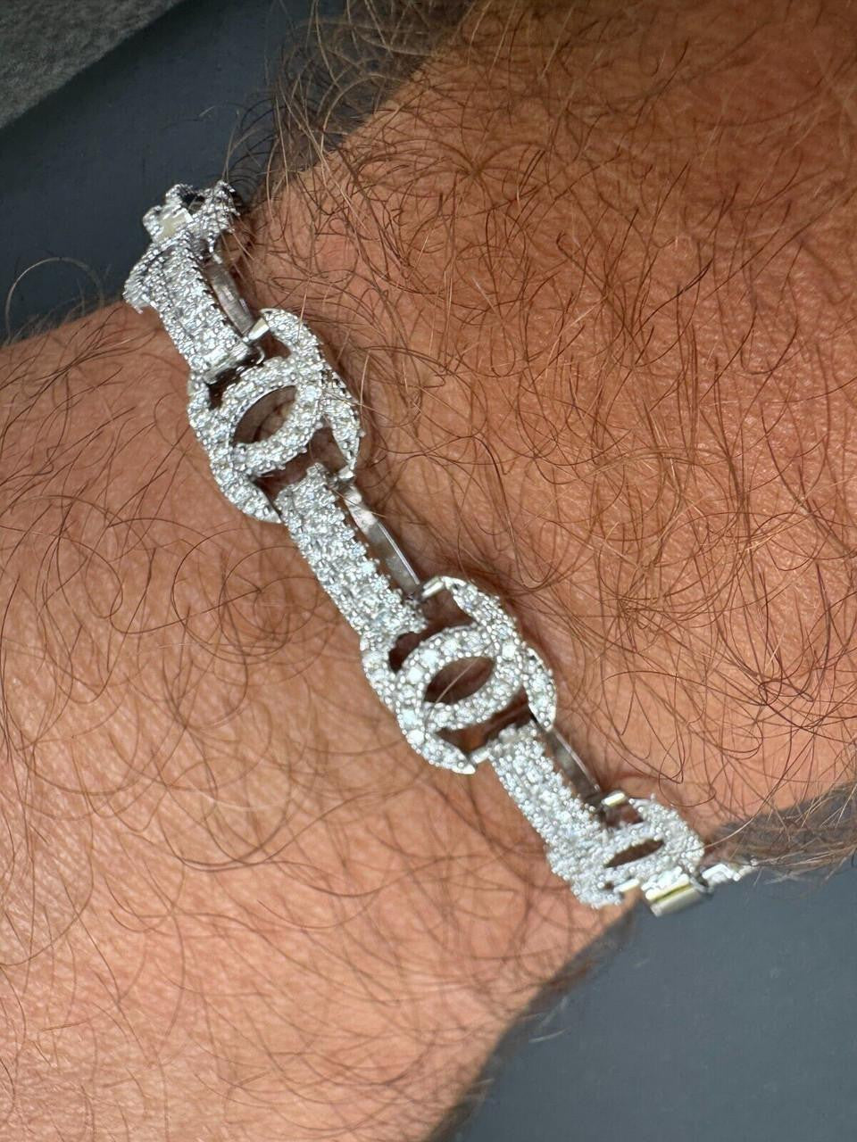 MOISSANITE Double C Custom Link Bracelet Iced Out - 925 Silver - 10mm - 6.5"-8"