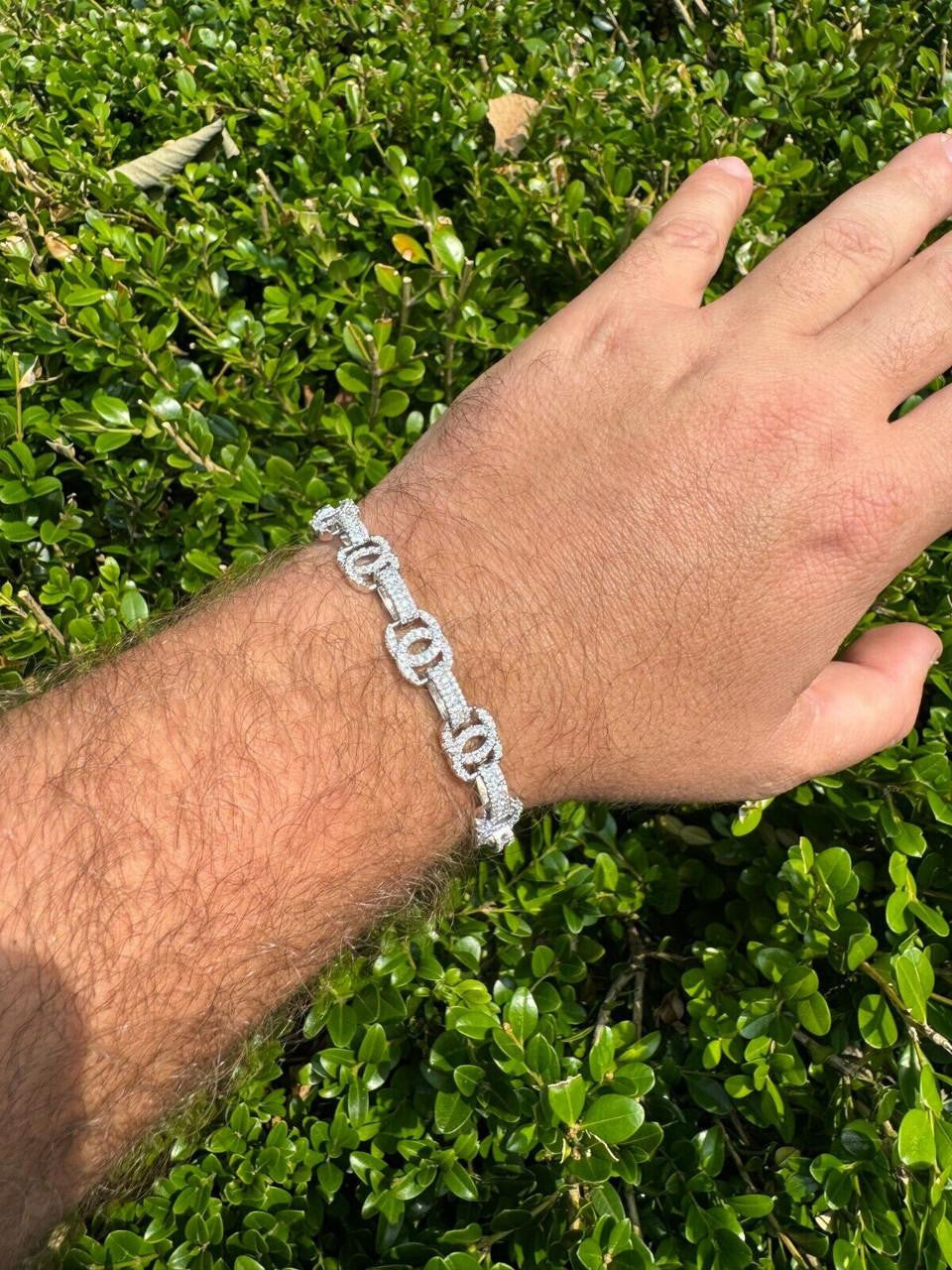 MOISSANITE Double C Custom Link Bracelet Iced Out - 925 Silver - 10mm - 6.5"-8"