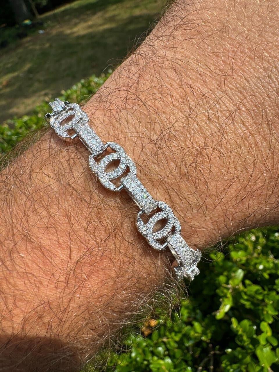 MOISSANITE Double C Custom Link Bracelet Iced Out - 925 Silver - 10mm - 6.5"-8"