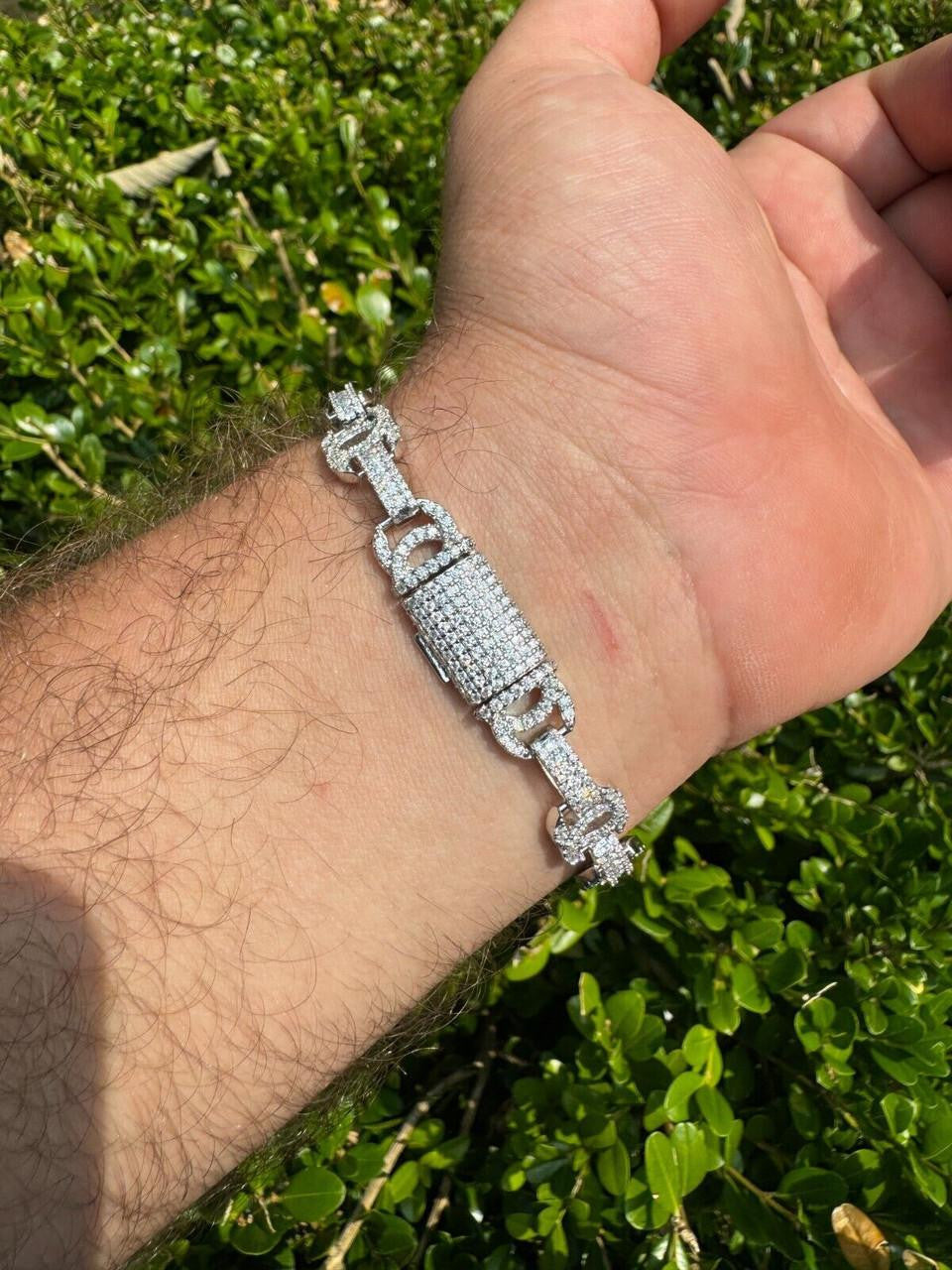 MOISSANITE Double C Custom Link Bracelet Iced Out - 925 Silver - 10mm - 6.5"-8"