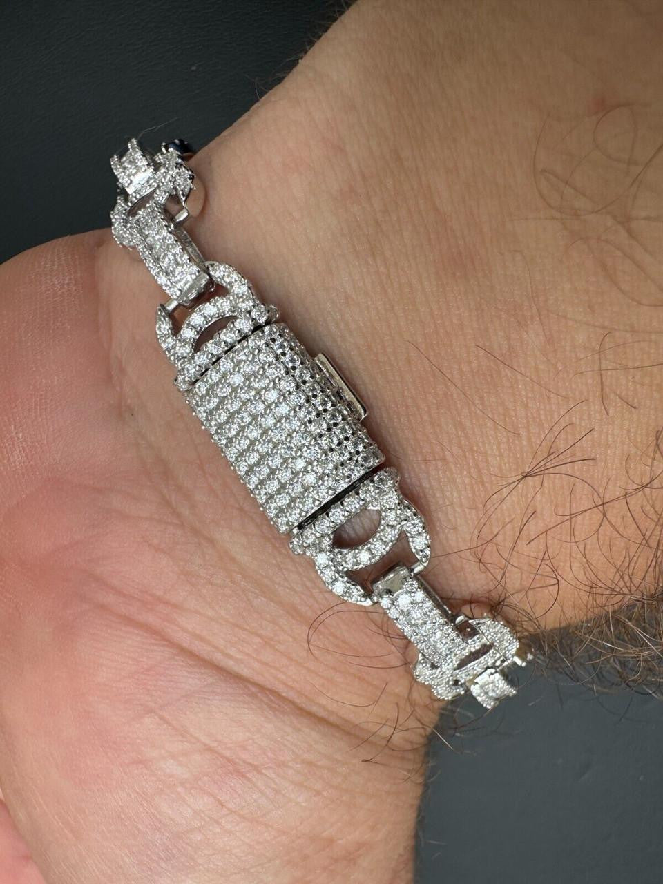 MOISSANITE Double C Custom Link Bracelet Iced Out - 925 Silver - 10mm - 6.5"-8"