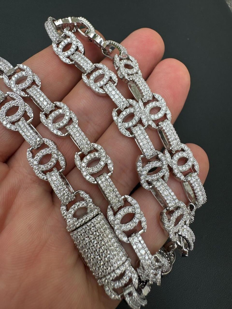 MOISSANITE Double C Custom Link Chain Necklace Iced Out - 925 Silver - 10mm - 16"-28"