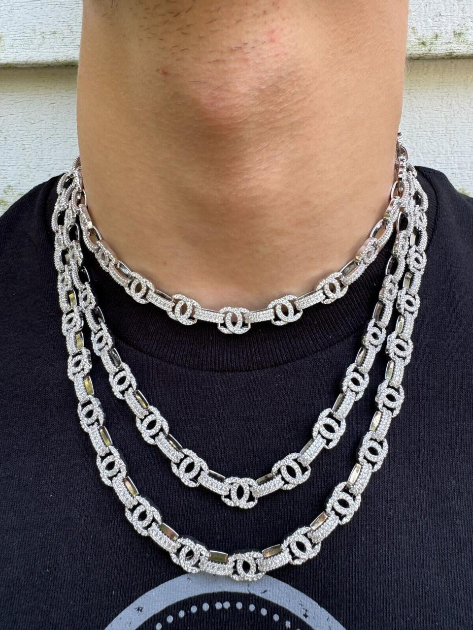 MOISSANITE Double C Custom Link Chain Necklace Iced Out - 925 Silver - 10mm - 16"-28"