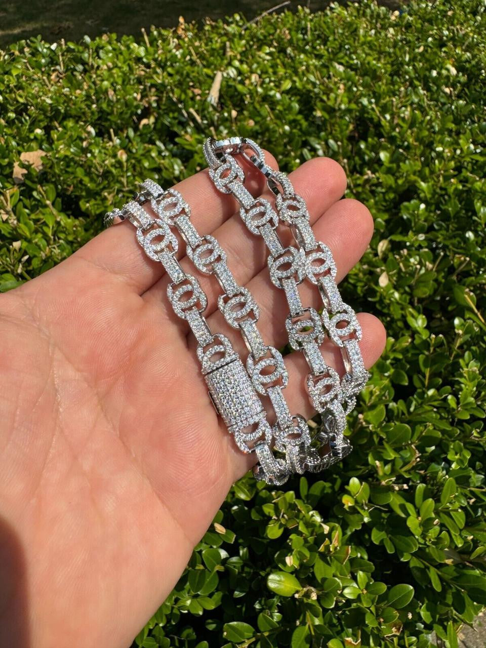 MOISSANITE Double C Custom Link Chain Necklace Iced Out - 925 Silver - 10mm - 16"-28"