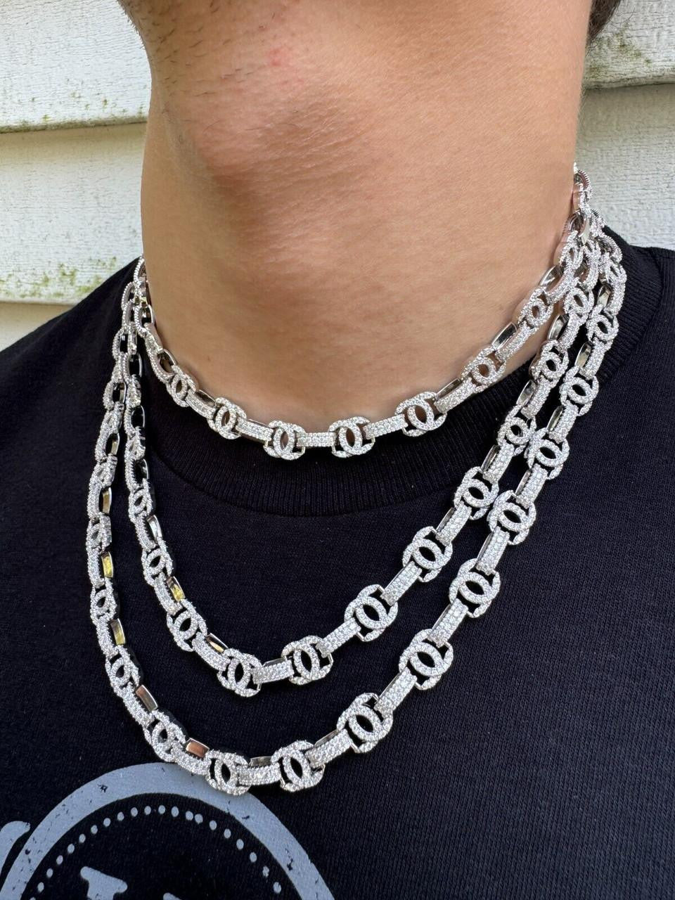 MOISSANITE Double C Custom Link Chain Necklace Iced Out - 925 Silver - 10mm - 16"-28"